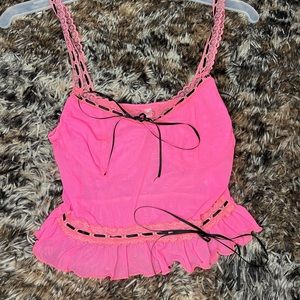 Neon pink mesh top